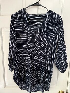 Market & Spruce Navy and White Polka Dot Blouse